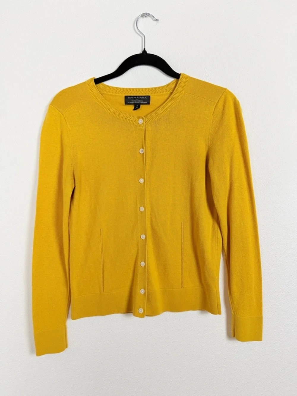 Banana Republic Mustard Cardigan Size Small Cashmere Blend Button Front - Picture 2 of 16